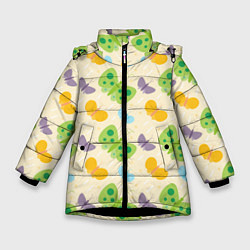 Куртка зимняя для девочки Весенние бабочки, цвет: 3D-черный