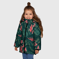 Куртка зимняя для девочки Красные цветы папоротника, цвет: 3D-черный — фото 2