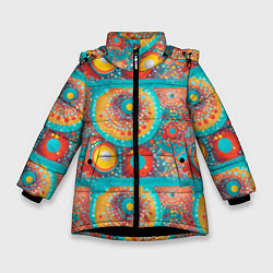 Куртка зимняя для девочки Круги полосы абстракция, цвет: 3D-черный