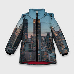 Зимняя куртка для девочки Утренний город с небоскребами