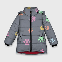 Куртка зимняя для девочки Цветные лапки, цвет: 3D-красный