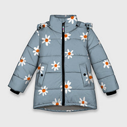 Зимняя куртка для девочки Ромашки на серо-голубом
