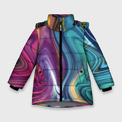 Куртка зимняя для девочки Красочные волны, цвет: 3D-светло-серый