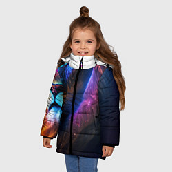 Куртка зимняя для девочки Лев с радужной гривой и голубыми глазами, цвет: 3D-черный — фото 2