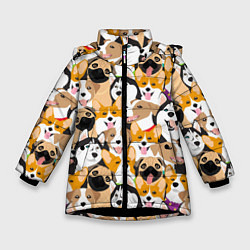 Куртка зимняя для девочки Хаски, Джек-рассел-терьер, Мопс, Корги, цвет: 3D-черный
