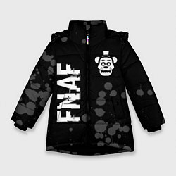 Зимняя куртка для девочки FNAF glitch на темном фоне: надпись, символ