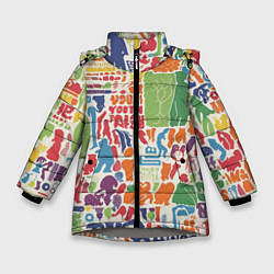 Куртка зимняя для девочки Красочные каракули, цвет: 3D-светло-серый