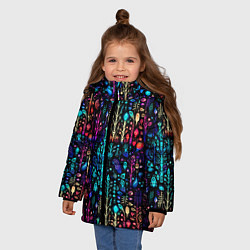 Куртка зимняя для девочки Флуоресцентные Цветы, цвет: 3D-черный — фото 2