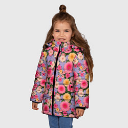 Куртка зимняя для девочки Узор цветами, цвет: 3D-светло-серый — фото 2
