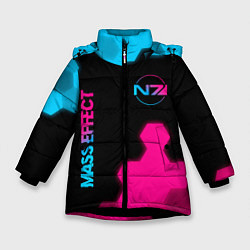 Куртка зимняя для девочки Mass Effect - neon gradient: надпись, символ, цвет: 3D-черный