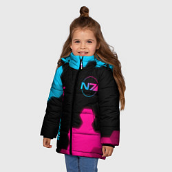 Куртка зимняя для девочки Mass Effect - neon gradient: надпись, символ, цвет: 3D-черный — фото 2