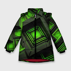 Куртка зимняя для девочки Неоновые зелёные блоки, цвет: 3D-красный