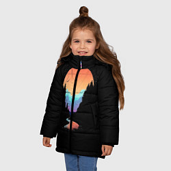 Куртка зимняя для девочки Неоновое солнце SynthWave, цвет: 3D-черный — фото 2