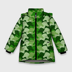 Куртка зимняя для девочки Лошади, Единороги - камуфляж, цвет: 3D-светло-серый