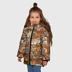 Куртка зимняя для девочки Коллаж из сказочных зверей - совы, белки, ёжики, цвет: 3D-красный — фото 2