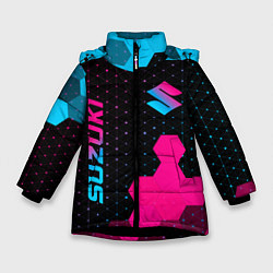 Куртка зимняя для девочки Suzuki - neon gradient: надпись, символ, цвет: 3D-черный