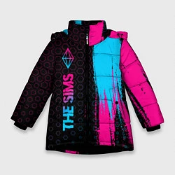 Куртка зимняя для девочки The Sims - neon gradient: по-вертикали, цвет: 3D-черный