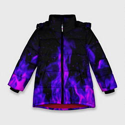 Зимняя куртка для девочки Неоновый огонь на черном фоне