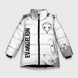 Куртка зимняя для девочки Evangelion glitch на светлом фоне: надпись, символ, цвет: 3D-черный
