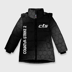 Зимняя куртка для девочки Counter-Strike 2 glitch на темном фоне: надпись, с