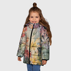 Куртка зимняя для девочки Акварельные лилии, цвет: 3D-светло-серый — фото 2