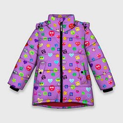 Куртка зимняя для девочки Эмпатия - паттерн эмоджи, цвет: 3D-красный