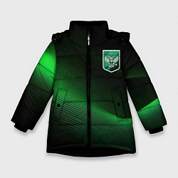 Зимняя куртка для девочки Герб РФ зеленый черный фон