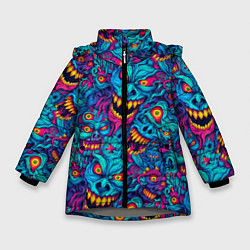 Куртка зимняя для девочки Неоновые монстры - graffiti art style pattern, цвет: 3D-светло-серый