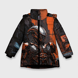 Куртка зимняя для девочки Боевой робот ксеноморф, цвет: 3D-черный