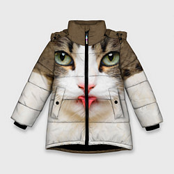 Куртка зимняя для девочки Кошка показывает язык, цвет: 3D-черный