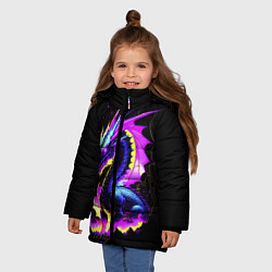 Куртка зимняя для девочки Неоновый космический дракон, цвет: 3D-светло-серый — фото 2