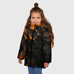 Куртка зимняя для девочки Оранжевые плиты паттерн, цвет: 3D-светло-серый — фото 2