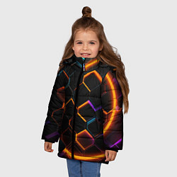 Куртка зимняя для девочки Оранжевые неоновые плиты, цвет: 3D-светло-серый — фото 2