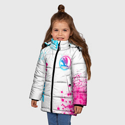 Куртка зимняя для девочки Skoda neon gradient style: надпись, символ, цвет: 3D-черный — фото 2