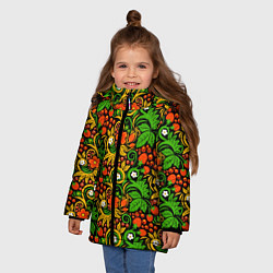 Куртка зимняя для девочки Русское народное искусство - хохлома, цвет: 3D-светло-серый — фото 2