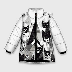Куртка зимняя для девочки Абстрактные коты, цвет: 3D-черный