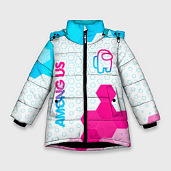 Куртка зимняя для девочки Among Us neon gradient style: надпись, символ, цвет: 3D-черный