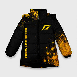 Куртка зимняя для девочки Need for Speed - gold gradient: надпись, символ, цвет: 3D-черный