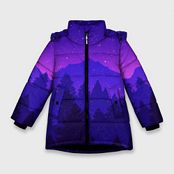 Куртка зимняя для девочки Рассвет в хвойном лесу, цвет: 3D-черный