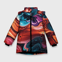 Куртка зимняя для девочки Красочные переливы волн, цвет: 3D-черный
