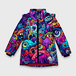 Куртка зимняя для девочки Кислотные монстры, цвет: 3D-красный