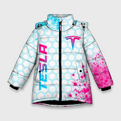 Зимняя куртка для девочки Tesla neon gradient style: надпись, символ