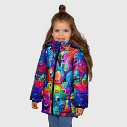 Куртка зимняя для девочки Кислотный трип, цвет: 3D-черный — фото 2