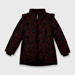 Куртка зимняя для девочки Паттерн очень странные дела, цвет: 3D-черный