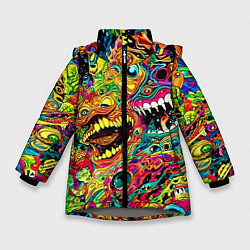 Куртка зимняя для девочки Психоделические галлюцинации, цвет: 3D-светло-серый