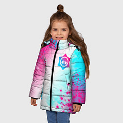 Куртка зимняя для девочки Brawl Stars neon gradient style: надпись, символ, цвет: 3D-черный — фото 2