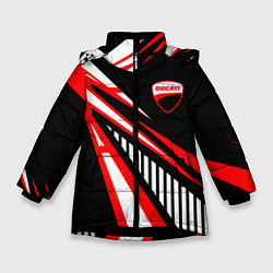 Куртка зимняя для девочки Ducati- красные абстрактные фигуры, цвет: 3D-черный