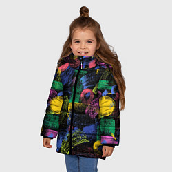 Куртка зимняя для девочки Яркие абстрактые формы с текстурой, цвет: 3D-светло-серый — фото 2