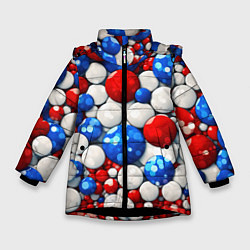 Куртка зимняя для девочки Шарики в цветах флага РФ, цвет: 3D-черный