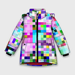 Зимняя куртка для девочки Пиксельная яркая абстракция